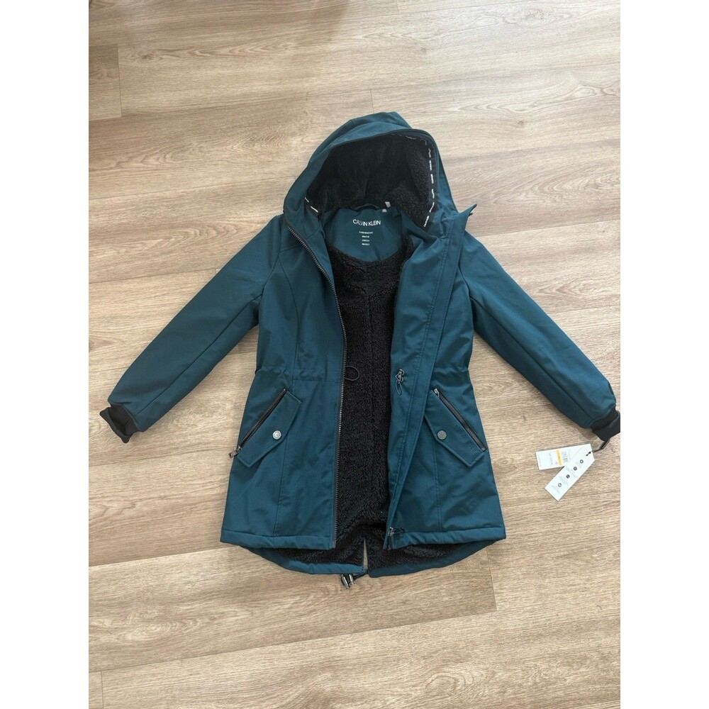 Calvin Klein Women’s Winter Jacket Fleece-lined Hooded Petite Small Green PS